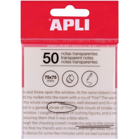 APLI Notes adhsives, 75 x 75 mm, incolore transparent