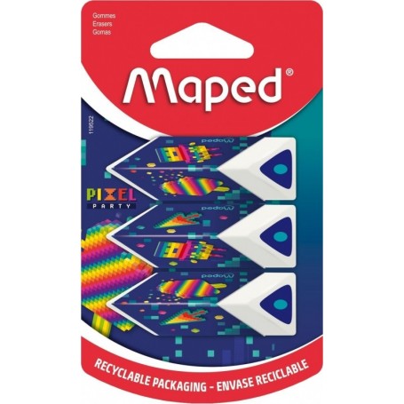 Maped Gomme en plastique Pyramide PIXEL PARTY, blister de 3