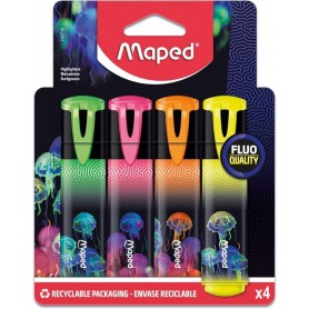 Maped Surligneur DEEPSEA PARADISE, mine biseaute, tui de 4