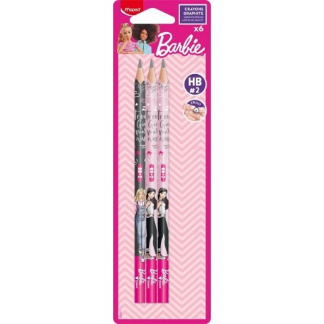 Maped Crayon de papier Barbie, avec gomme, HB, blister de 6