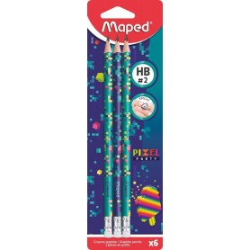 Maped Crayon de papier PIXEL PARTY, avec gomme, blister de 6