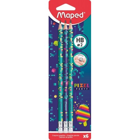 Maped Crayon de papier PIXEL PARTY, avec gomme, blister de 6