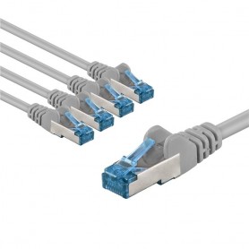 CAT 6A Câble Patch, S/FTP (PiMF), 5 m, gris, Lot de 5conducteur en cuivre (CU), gaine de câble sans halogène (LSZH)
