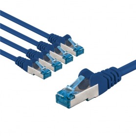 CAT 6A Câble Patch, S/FTP (PiMF), 5 m, bleu, Lot de 5conducteur en cuivre (CU), gaine de câble sans halogène (LSZH)