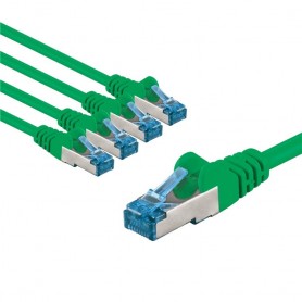 CAT 6A Câble Patch, S/FTP (PiMF), 1 m, vert, Lot de 5conducteur en cuivre (CU), gaine de câble sans halogène (LSZH)