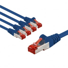 CAT 6 Câble Patch, S/FTP (PiMF), 5 m, bleu, Lot de 5conducteur en cuivre (CU), gaine de câble sans halogène (LSZH)