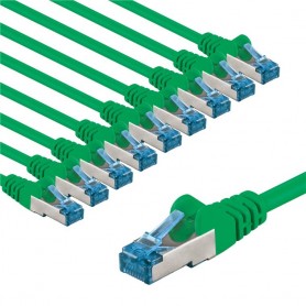 CAT 6A Câble Patch, S/FTP (PiMF), 1 m, vert, Lot de 10conducteur en cuivre (CU), gaine de câble sans halogène (LSZH)