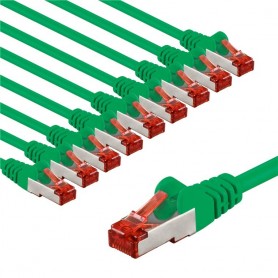 CAT 6 Câble Patch, S/FTP (PiMF), 1 m, vert, Lot de 10conducteur en cuivre (CU), gaine de câble sans halogène (LSZH)