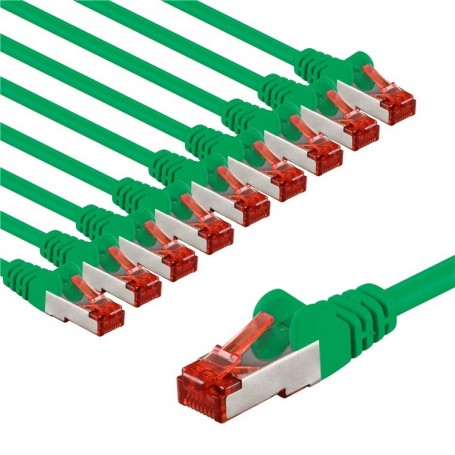 CAT 6 Câble Patch, S/FTP (PiMF), 1 m, vert, Lot de 10conducteur en cuivre (CU), gaine de câble sans halogène (LSZH)