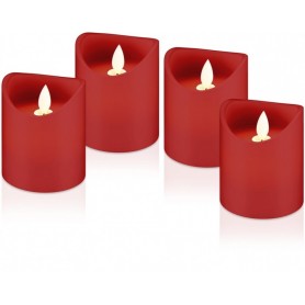 Kit de 4 Bougies LED en Cire Véritable, Rouge et 12x AAA (LR03)solution d’éclairage belle et sûre pour de nombreux espaces tels que la maison et loggia, les bureaux ou écoles