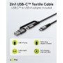 2en1 Câble Textile USB, Gris Sidéral/Argent, 2 mcâble de charge USB-C™ extra-robuste avec adaptateur pour appareils USB-A