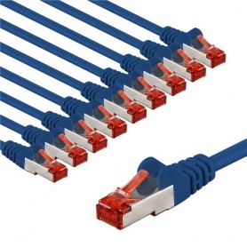 CAT 6 Câble Patch, S/FTP (PiMF), 2 m, bleu, Lot de 10conducteur en cuivre (CU), gaine de câble sans halogène (LSZH)