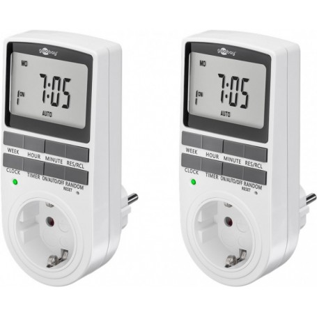 Prise Programmable Numérique, Set de 2 Piècesminuterie programmable avec connecteurs à contact de protection (Type F)