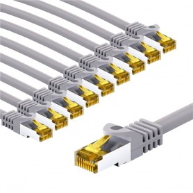 RJ45 Câble Patch, CAT 6A S/FTP (PiMF), 500 MHz, avec CAT 7 Câble Brut, 5 m, gris, Lot de 5gaine de câble LSZH sans halogène, cuivre, connecteur RJ45 (CAT 6A)