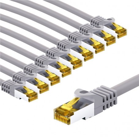 RJ45 Câble Patch, CAT 6A S/FTP (PiMF), 500 MHz, avec CAT 7 Câble Brut, 5 m, gris, Lot de 5gaine de câble LSZH sans halogène, cuivre, connecteur RJ45 (CAT 6A)