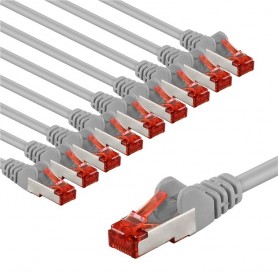 CAT 6 Câble Patch, S/FTP (PiMF), 2 m, gris, Lot de 10conducteur en cuivre (CU), gaine de câble sans halogène (LSZH)