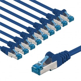 CAT 6A Câble Patch, S/FTP (PiMF), 2 m, bleu, Lot de 10conducteur en cuivre (CU), gaine de câble sans halogène (LSZH)