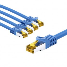 RJ45 Câble Patch, CAT 6A S/FTP (PiMF), 500 MHz, avec CAT 7 Câble Brut, 3 m, bleu, Lot de 5gaine de câble LSZH sans halogène, cuivre, connecteur RJ45 (CAT 6A)
