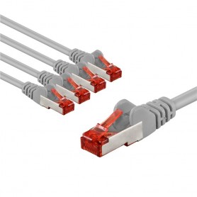 CAT 6 Câble Patch, S/FTP (PiMF), 5 m, gris, Lot de 5conducteur en cuivre (CU), gaine de câble sans halogène (LSZH)