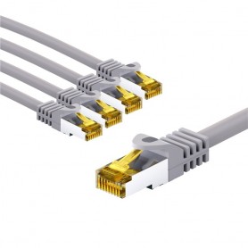 RJ45 Câble Patch, CAT 6A S/FTP (PiMF), 500 MHz, avec CAT 7 Câble Brut, 3 m, gris, Lot de 5gaine de câble LSZH sans halogène, cuivre, connecteur RJ45 (CAT 6A)
