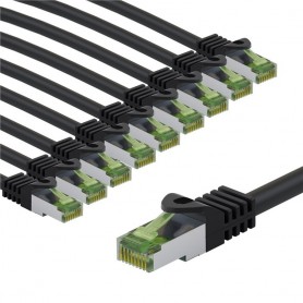 CAT 8.1 Câble Patch Certifié de GHMT, S/FTP (PiMF), 1 m, noir, Kit de 10conducteur en cuivre, LSZH gaine de câble sans halogène