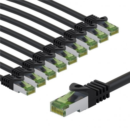 CAT 8.1 Câble Patch Certifié de GHMT, S/FTP (PiMF), 1 m, noir, Kit de 10conducteur en cuivre, LSZH gaine de câble sans halogène
