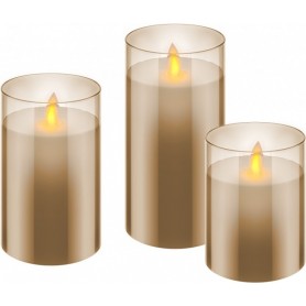 Lot de 3 Bougies LED en Cire Véritable dans un Verre et 10 AAA (LR03)solution d’éclairage belle et sûre pour de nombreux espaces tels que la maison et loggia, les bureaux ou écoles