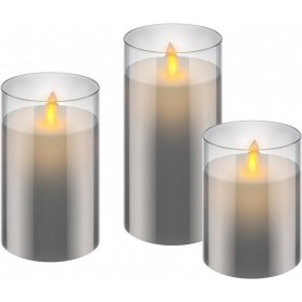 Lot de 3 Bougies LED en Cire Véritable dans un Verre et 10 AAA (LR03)solution d’éclairage belle et sûre pour de nombreux espaces tels que la maison et loggia, les bureaux ou écoles