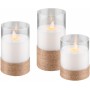 Lot de 3 Bougies LED en Cire Véritable dans un Verre, Blanc et 8x AA (LR 6)avec mèche pendante et minuterie, fonctionnant sur piles (2x AA chacune), blanc chaud (2700 K)