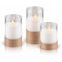 Lot de 3 Bougies LED en Cire Véritable dans un Verre, Blanc et 8x AA (LR 6)avec mèche pendante et minuterie, fonctionnant sur piles (2x AA chacune), blanc chaud (2700 K)