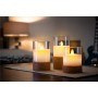 Lot de 3 Bougies LED en Cire Véritable dans un Verre, Blanc et 8x AA (LR 6)avec mèche pendante et minuterie, fonctionnant sur piles (2x AA chacune), blanc chaud (2700 K)