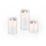 Kit de 3 Bougies LED en Cire Véritable, Blanc et 10x AAA (LR 03)avec fonction de minuterie et mèche pendulaire, fonctionne sur piles