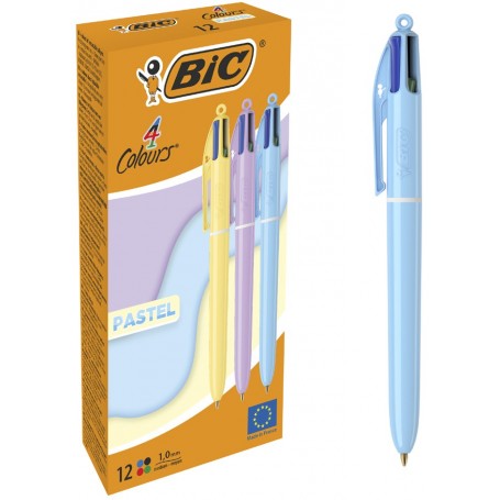 BIC Stylo bille rtractable 4 Colours PASTEL, carton de 12