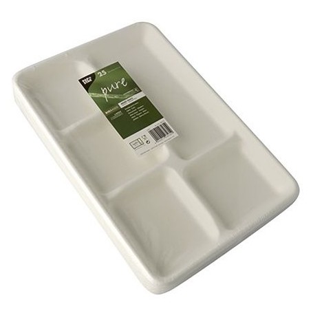 PAPSTAR Plateau en canne sucre, 5 compartiments, blanc