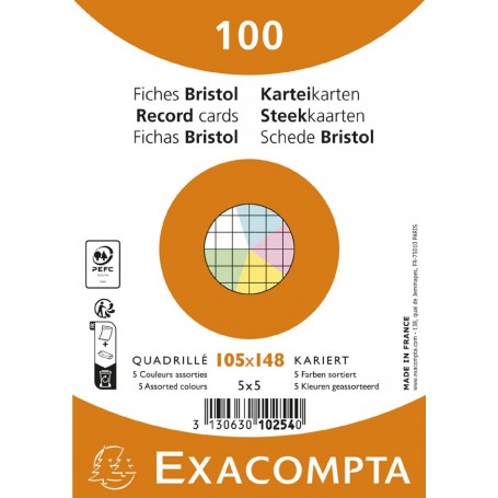 EXACOMPTA Fiches bristol, A6, uni, assorti
