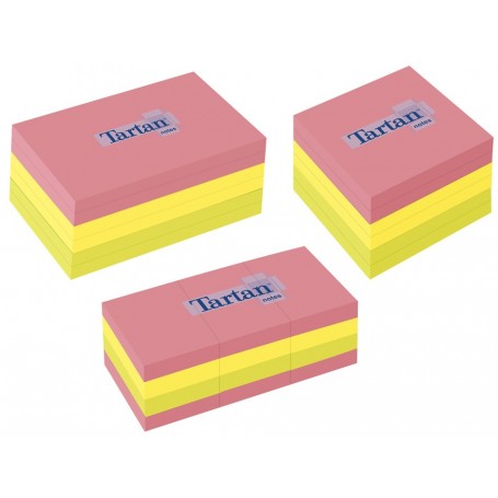 Tartan Bloc-notes repositionnable, 76 x 76 mm, assorti fluo