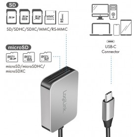 LogiLink Lecteur de cartes dual USB-C 3.2 Gen1, aluminium