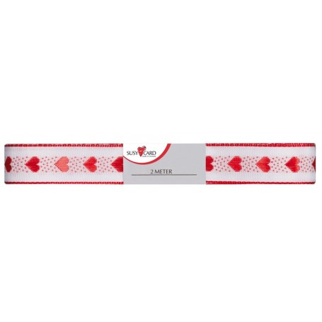 SUSY CARD Ruban cadeau \"petit coeur\", 15 mm x 2 m, rouge/