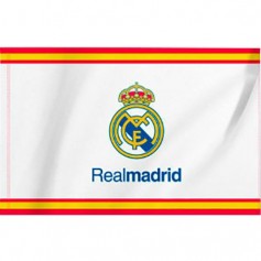 REAL MADRID - Drapeau Real Madrid avec franges de l'Espagne - Produit sus Licence - Mesure 150 x 90 cm.- 100% Polyester
