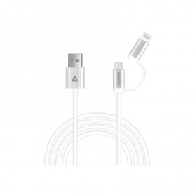 Câble de charge 2 en 1 USB - USB-C / Lightning 1m blanc 12/15W