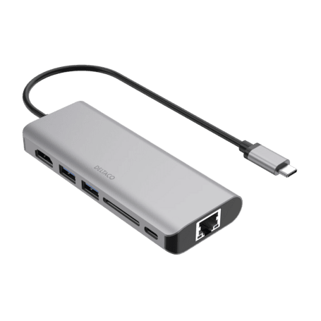 DELTACO USB-C Dockingstation HDMI/RJ45/2xUSB/SD space grau