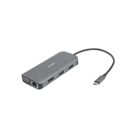 DELTACO USB-C Dockingstation 3xUSB/SD/microSD/RJ45/HDMI si