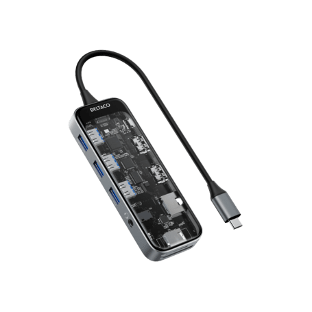 DELTACO USB-C Dockingstation 3xUSB/SD/microSD/2xHDMI/RJ45