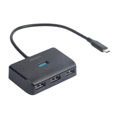 DELTACO USB-C Hub 4x USB 5 Gbit/s schwarz