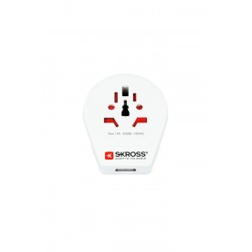 SKROSS | 1.500266 | Adaptateur de Voyage Monde vers Europe (Shuko) avec Prise USB 1.0 5,0 V DC/Max 2,4 A - Puissance et Tension 100V – 1600W / 250V – 4000W - Protection Contre Les Chocs électriques