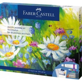 FABER-CASTELL Kit de peinture acrylique, 18 pices