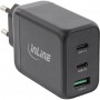 InLine® USB PD power supply, GaN charger, 3-port, Dual USB-C + USB-A, 65W, black