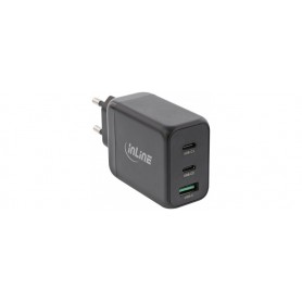 InLine® USB PD power supply, GaN charger, 3-port, Dual USB-C + USB-A, 65W, black