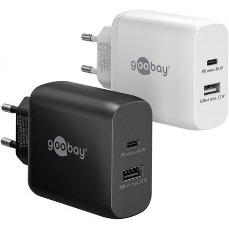 Chargeur Rapide Double USB-C™ PD (45 W) noir1x port USB-C™ (Power Delivery) et 1x port USB-A