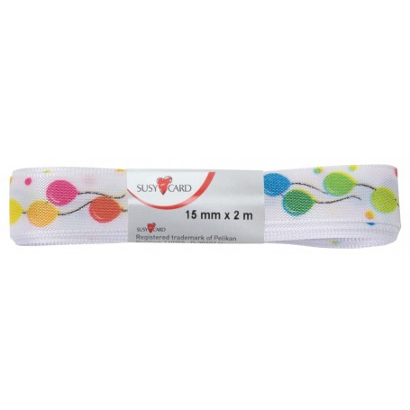 SUSY CARD Ruban cadeau "Ballons", 15 mm x 2 m